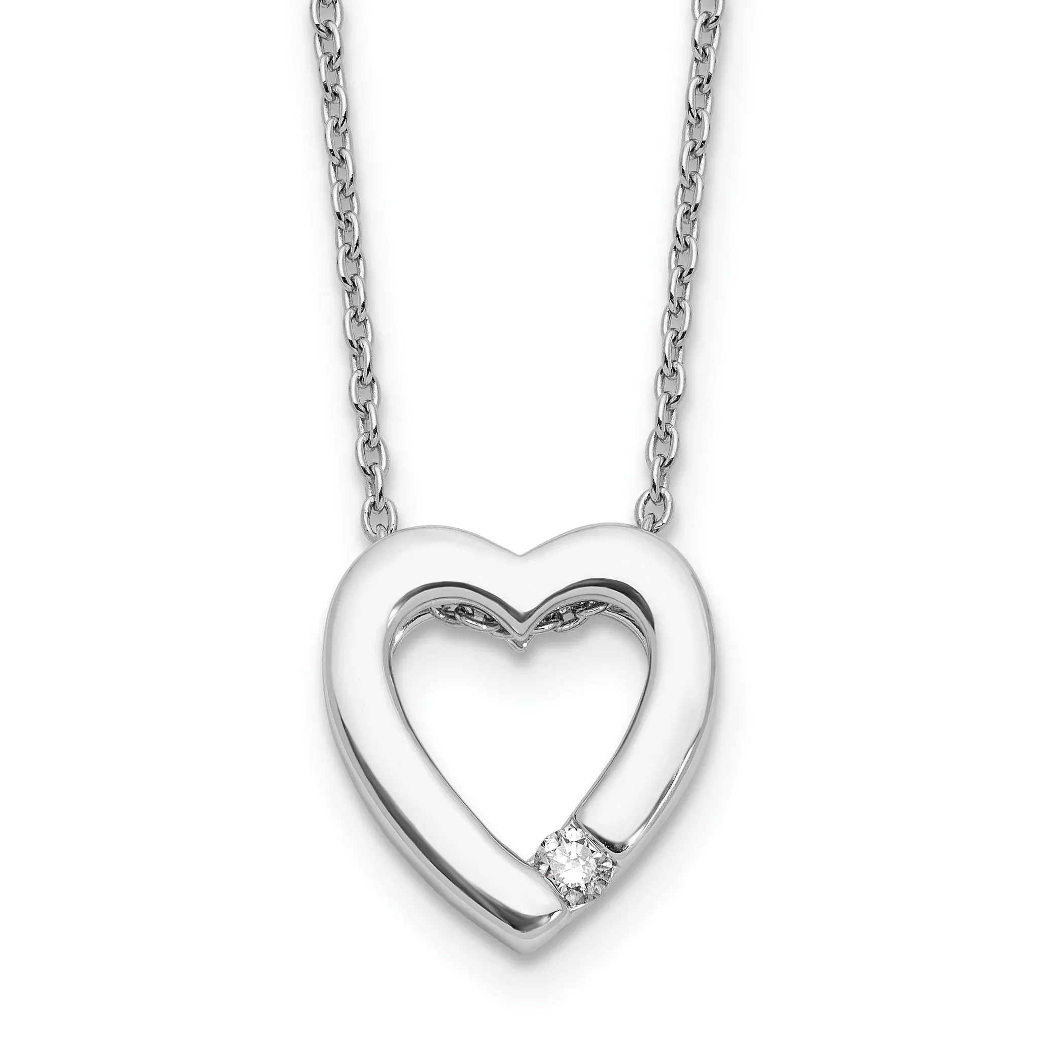 White Ice Sterling Silver Rhodium-Rhodium-Plated Diamond Open Heart 18 inch Necklace plus 2 inch Extender