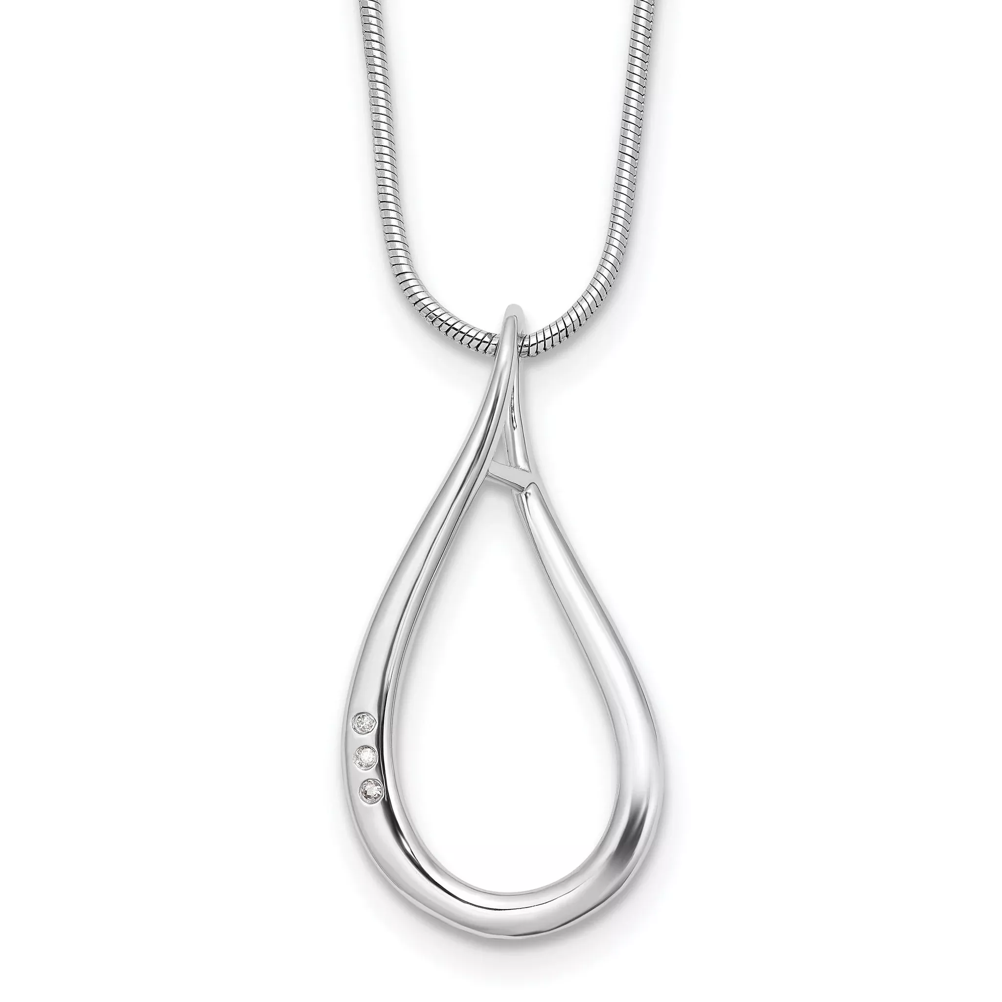 White Ice Sterling Silver Rhodium-Rhodium-Plated Diamond Teardrop 18 inch Necklace plus 2 inch Extender